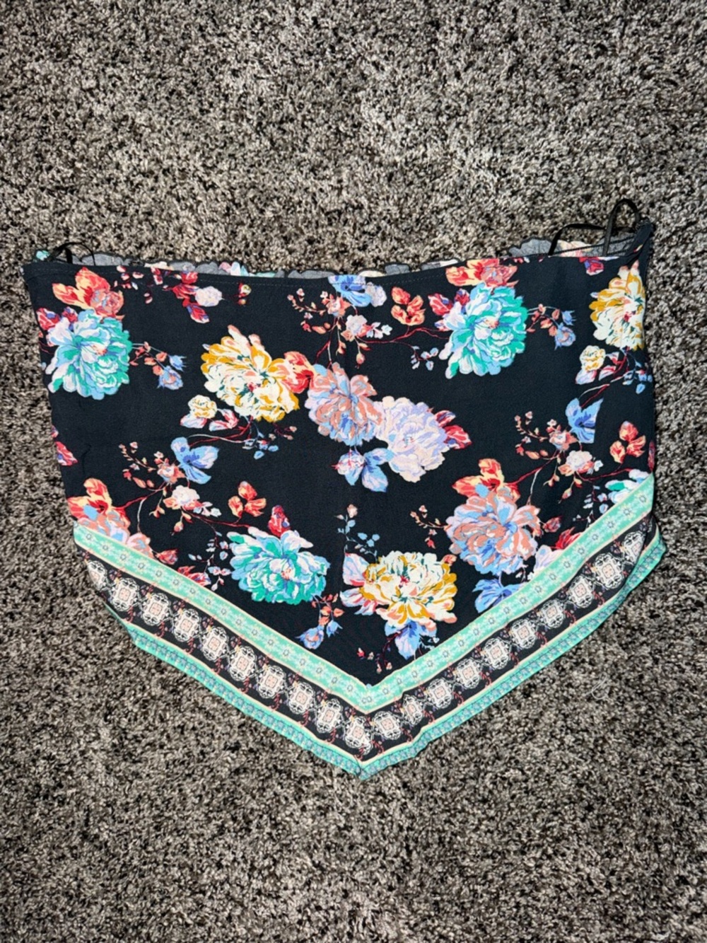 O'Neill Black Floral Scarf-Hem Skort with Turquoise Trim